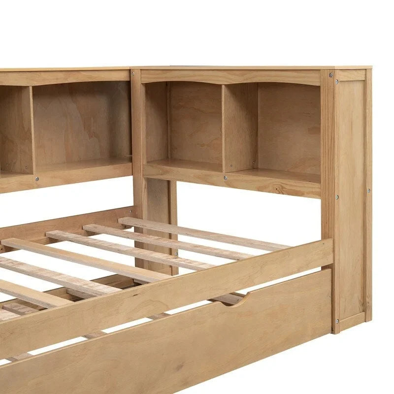 Lit de repos double avec lit gigogne, armoires de rangement et ports USB