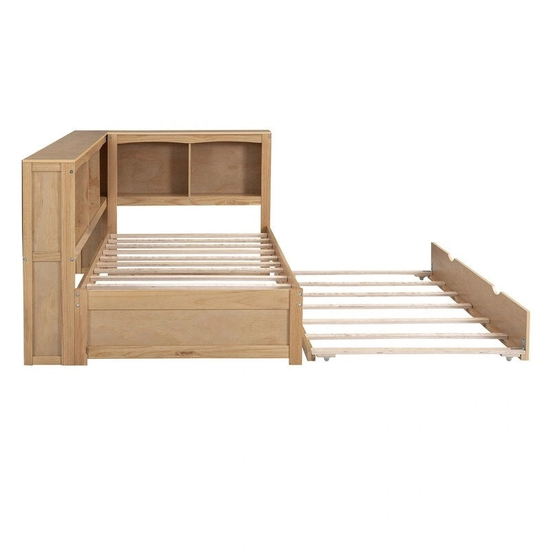 Lit de repos double avec lit gigogne, armoires de rangement et ports USB