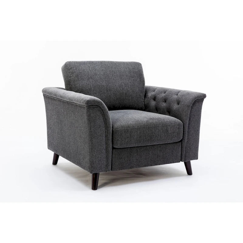 Fauteuil d'appoint 37 pouces, accoudoirs capitonnés, rembourré, lin gris, bois massif