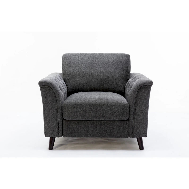 Fauteuil d'appoint 37 pouces, accoudoirs capitonnés, rembourré, lin gris, bois massif