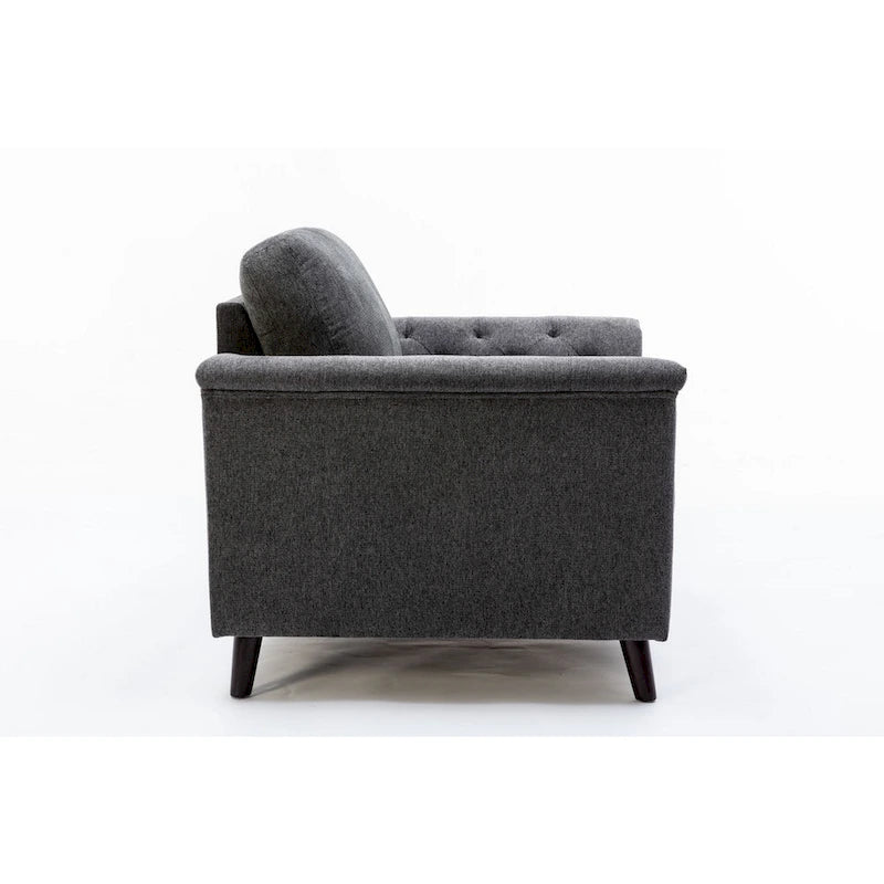 Fauteuil d'appoint 37 pouces, accoudoirs capitonnés, rembourré, lin gris, bois massif