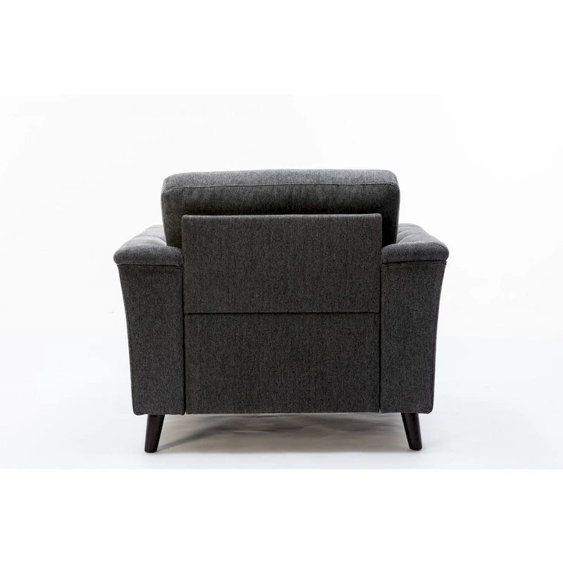 Fauteuil d'appoint 37 pouces, accoudoirs capitonnés, rembourré, lin gris, bois massif