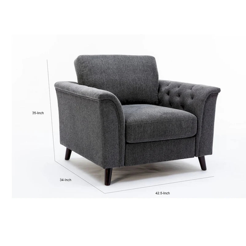 Fauteuil d'appoint 37 pouces, accoudoirs capitonnés, rembourré, lin gris, bois massif