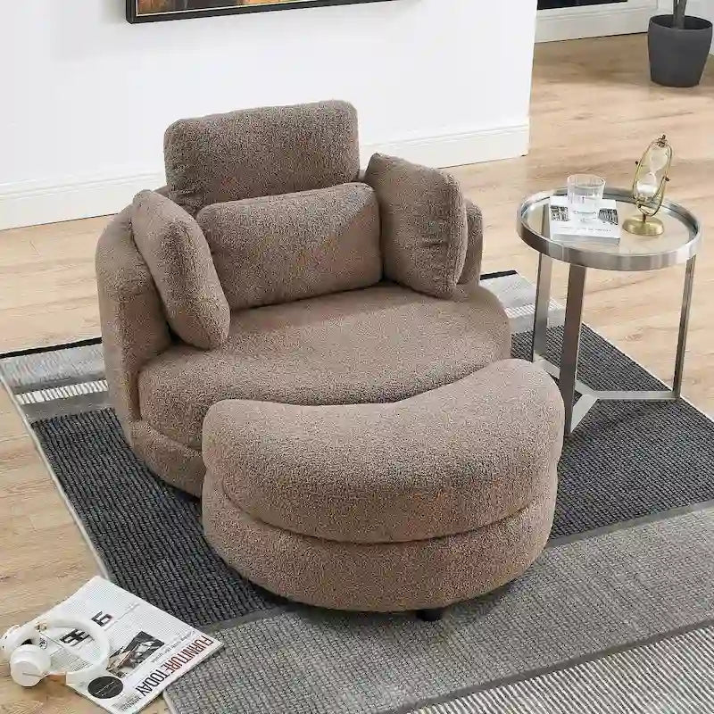 Fauteuil pivotant surdimensionné 39W, pouf de rangement lune, causeuse pivotante circulaire, fauteuils baquets, canapé douillet, chaise longue, 4 oreillers