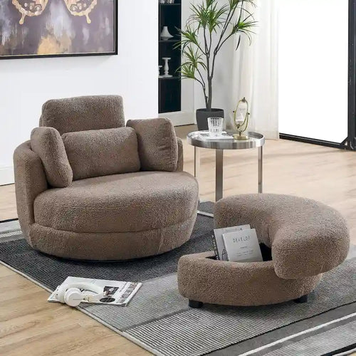 Fauteuil pivotant surdimensionné 39W, pouf de rangement lune, causeuse pivotante circulaire, fauteuils baquets, canapé douillet, chaise longue, 4 oreillers