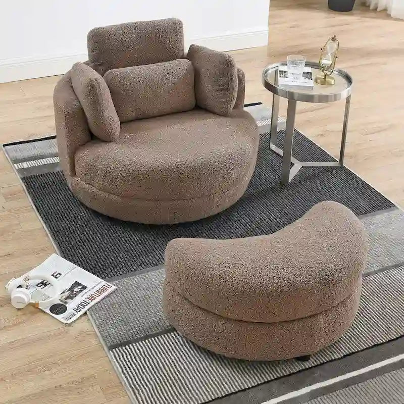 Fauteuil pivotant surdimensionné 39W, pouf de rangement lune, causeuse pivotante circulaire, fauteuils baquets, canapé douillet, chaise longue, 4 oreillers