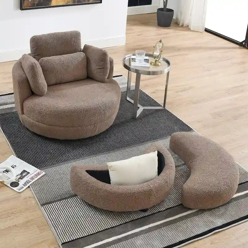 Fauteuil pivotant surdimensionné 39W, pouf de rangement lune, causeuse pivotante circulaire, fauteuils baquets, canapé douillet, chaise longue, 4 oreillers