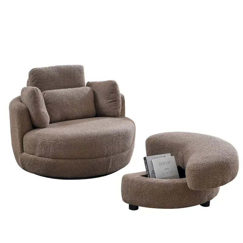 Fauteuil pivotant surdimensionné 39W, pouf de rangement lune, causeuse pivotante circulaire, fauteuils baquets, canapé douillet, chaise longue, 4 oreillers