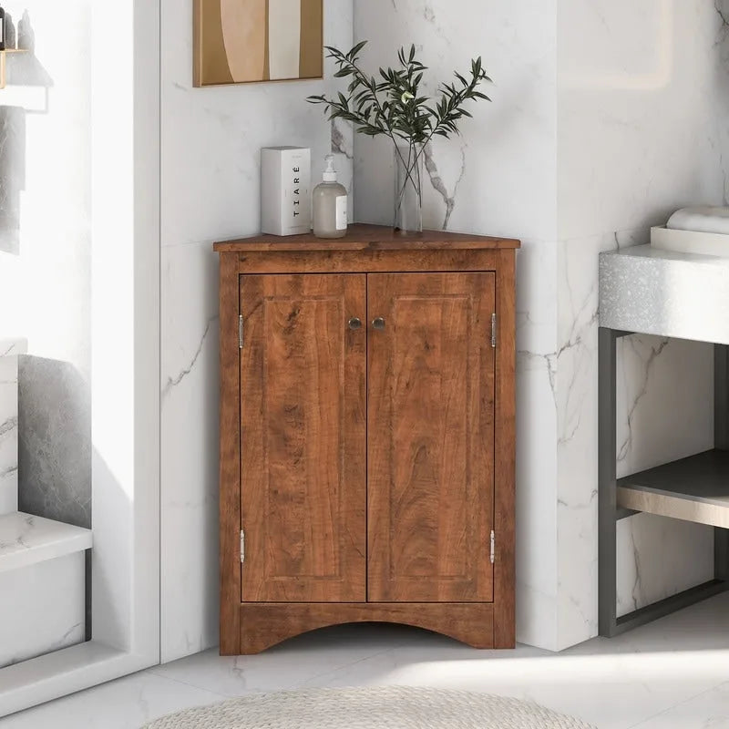 Meuble de rangement d'angle autoportant pour salle de bain avec étagères réglables