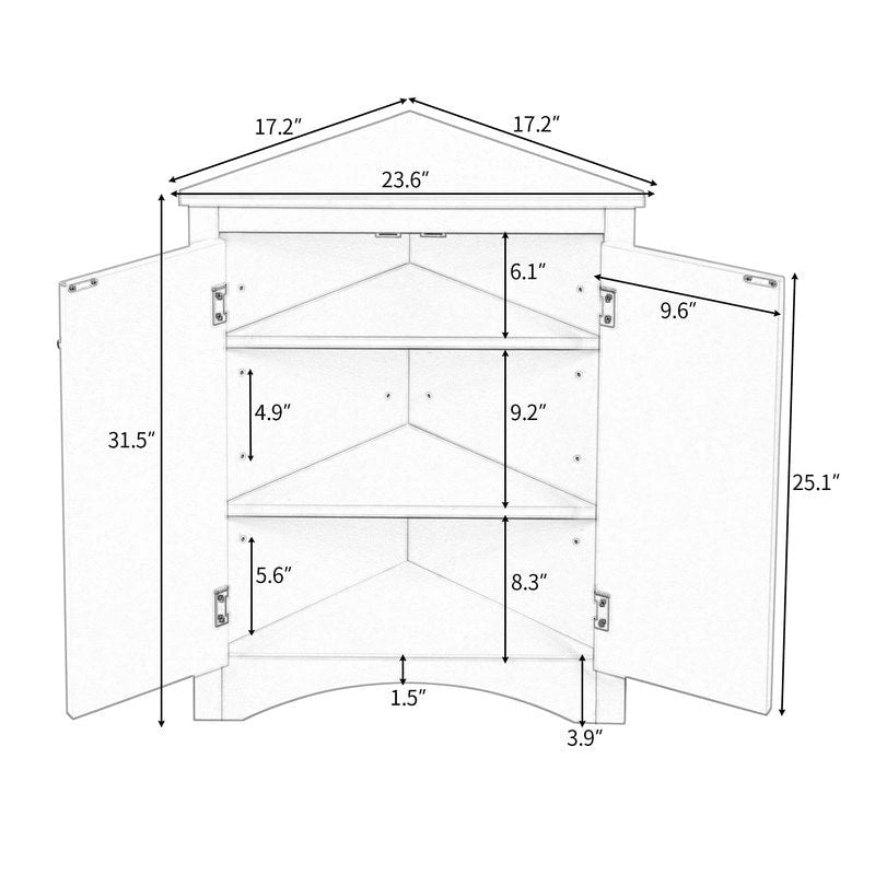 Meuble de rangement d'angle autoportant pour salle de bain avec étagères réglables