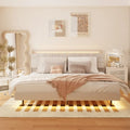 Lit plate-forme flottant tapissé King Size avec lumières LED et station de recharge