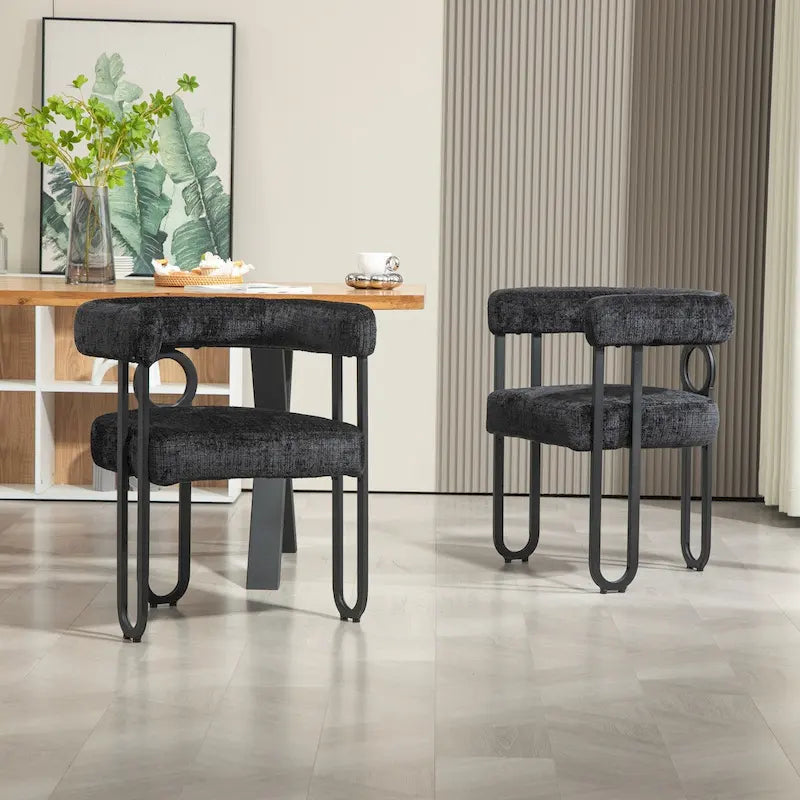 Chaises de salle à manger d'appoint rembourrées en chenille/cuir, lot de 2