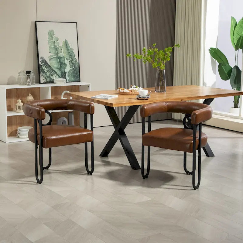 Chaises de salle à manger d'appoint rembourrées en chenille/cuir, lot de 2