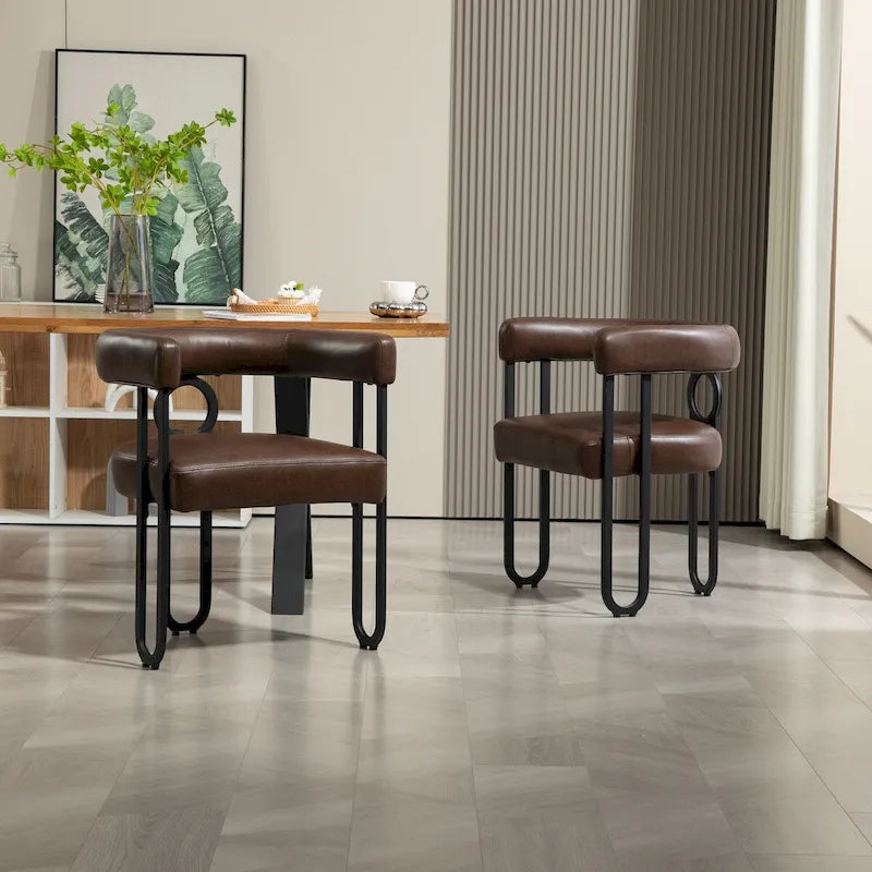 Chaises de salle à manger d'appoint rembourrées en chenille/cuir, lot de 2