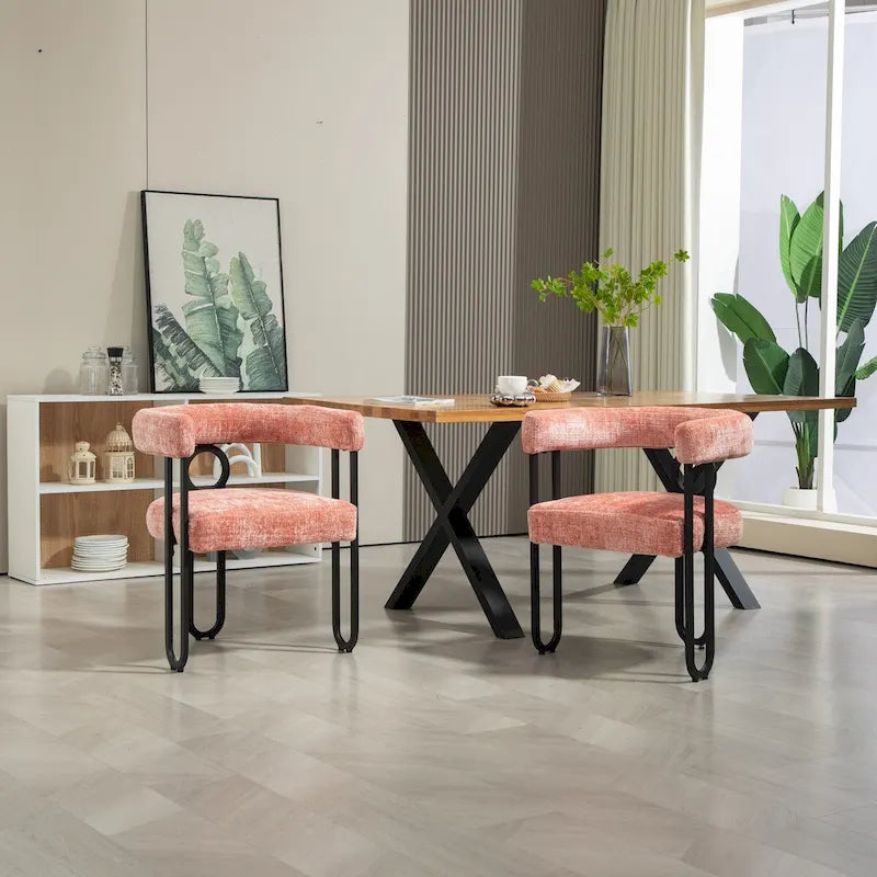 Chaises de salle à manger d'appoint rembourrées en chenille/cuir, lot de 2