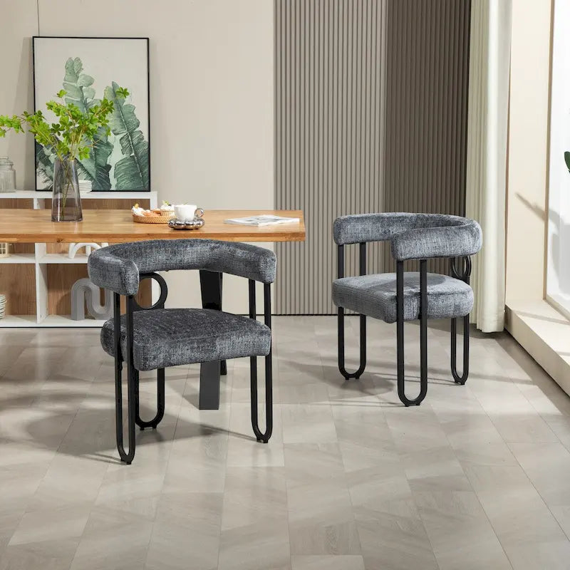 Chaises de salle à manger d'appoint rembourrées en chenille/cuir, lot de 2
