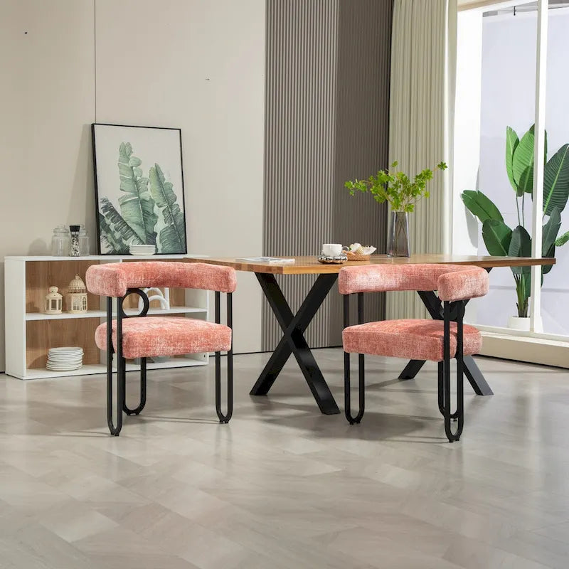 Chaises de salle à manger d'appoint rembourrées en chenille/cuir, lot de 2