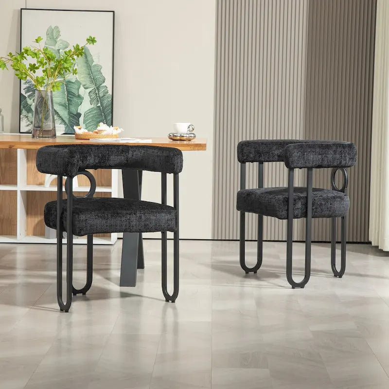 Chaises de salle à manger d'appoint rembourrées en chenille/cuir, lot de 2