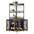 Meuble d'angle à vin à 5 niveaux avec lumière LED et porte-verres