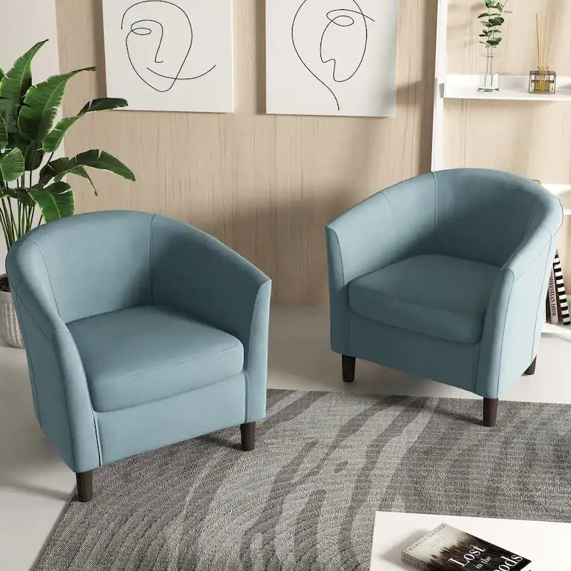 Lot de 2 fauteuils club modernes en lin style tonneau